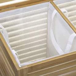 5five Panier à linge double 50L, Bambou