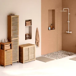 5five Panier à linge double 50L, Bambou