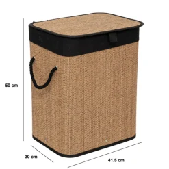 5five Panier à linge 60L, Bambou et noir