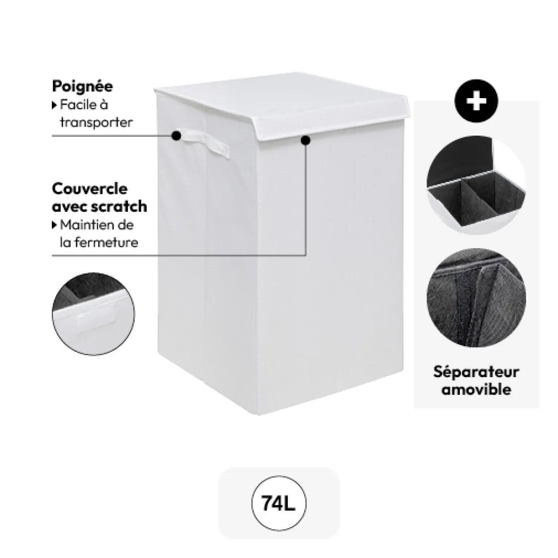 5five Panier à linge 74L, Blanc