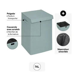 5five Panier à linge 74L, Bleu artic