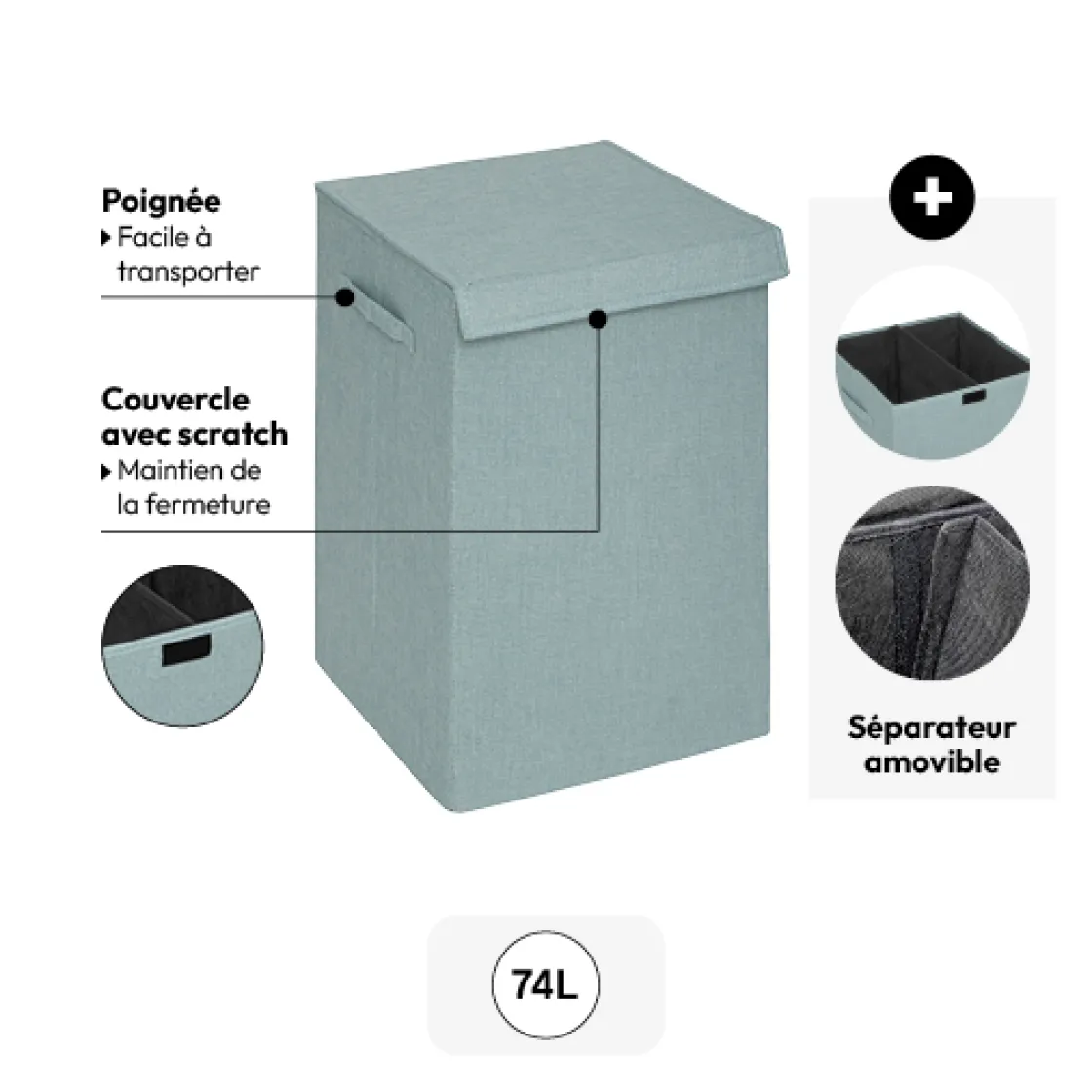 5five Panier à linge 74L, Bleu artic