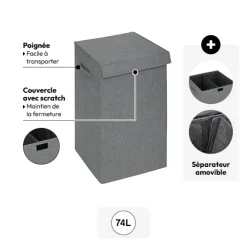 5five Panier à linge 74L, Gris