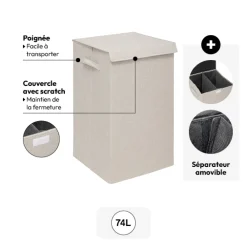 5five Panier à linge 74L, Lin