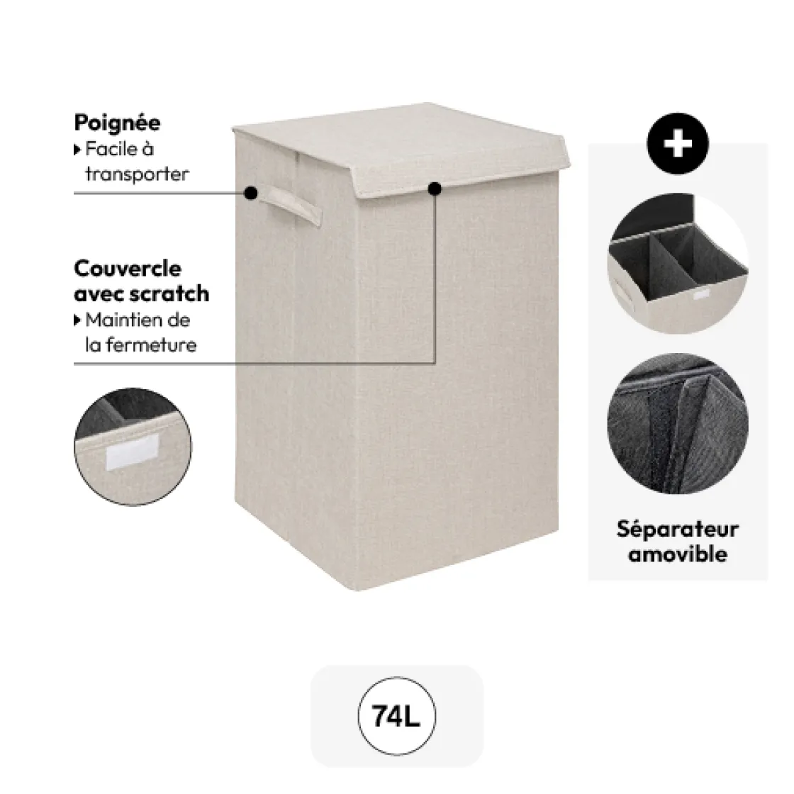 5five Panier à linge 74L, Lin