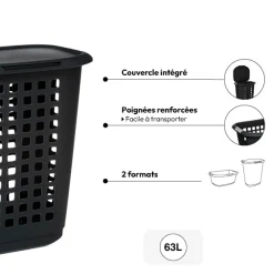 5five Panier à linge plastique 63L, Gris