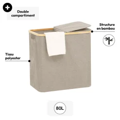 5five Panier à linge pliable double 80L, Gris