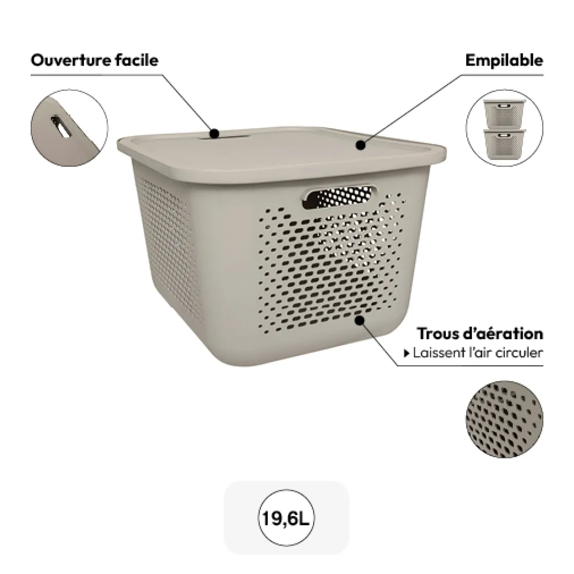 5five Panier avec couvercle 19,6L, Lin