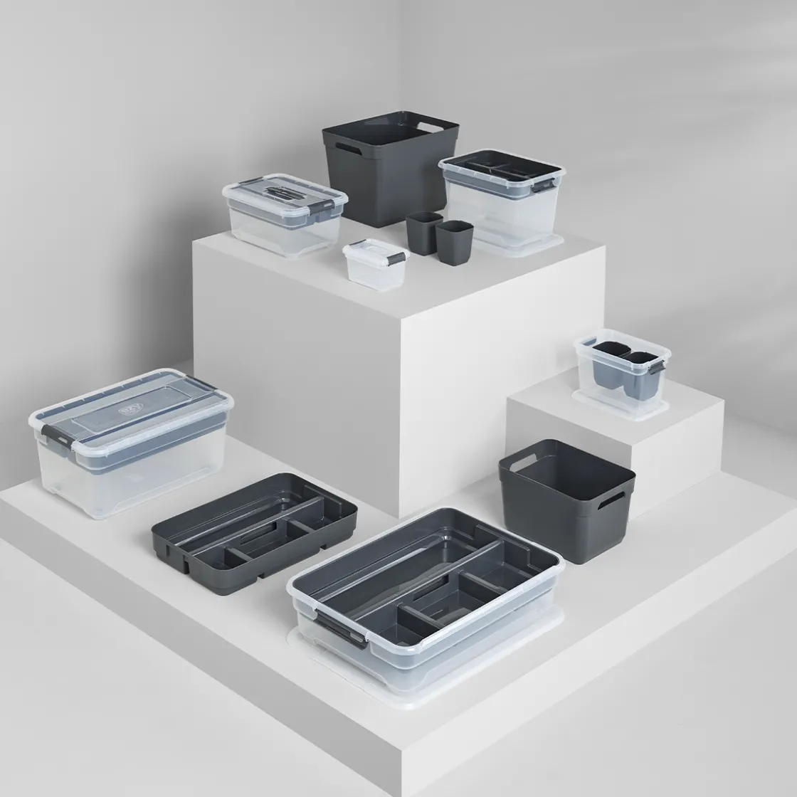 5five Panier en plastique grand modèle, Gris