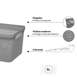 5five Panier en plastique 5L - Gris