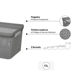 5five Panier en plastique 17L, Gris