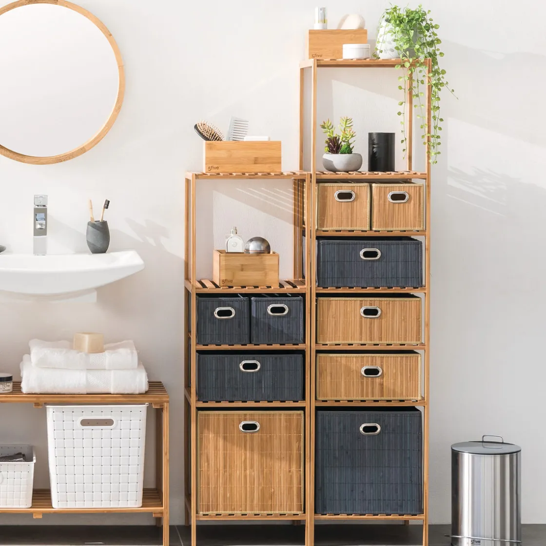 5five Panier latte bambou 31x31cm, Gris