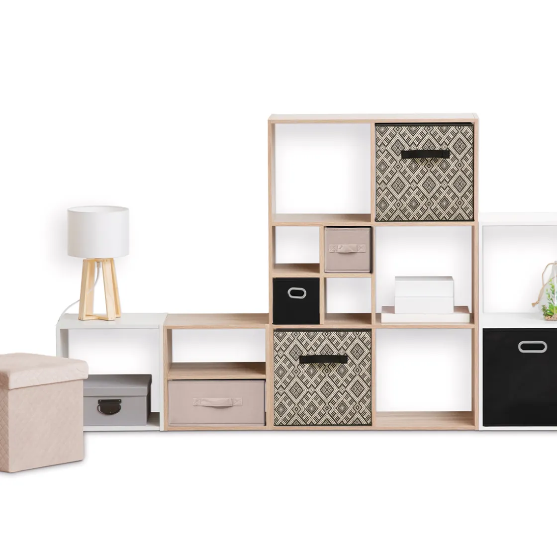 5five Panier tissu 31x31cm, motif noir/blanc