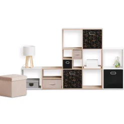 5five Panier tissu 31x31cm, Noir avec motifs