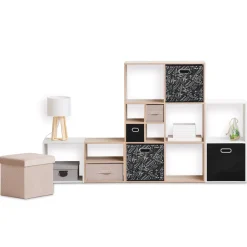 5five Panier tissu 31x31cm, Noir avec motifs