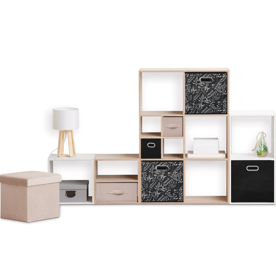 5five Panier tissu 31x31cm, Noir avec motifs