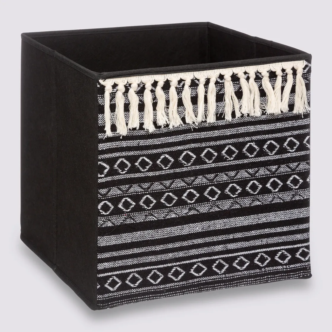 5five Panier tissu 31x31cm, Noir/blanc pompons