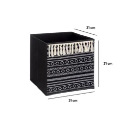 5five Panier tissu 31x31cm, Noir/blanc pompons