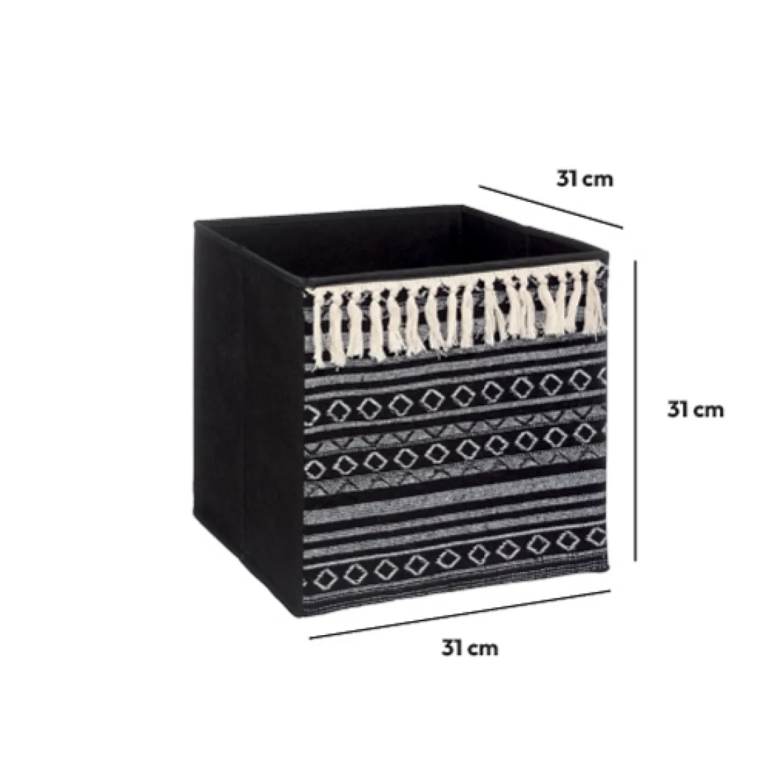 5five Panier tissu 31x31cm, Noir/blanc pompons