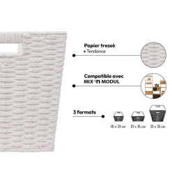 5five Panier vannerie 31x31cm, Blanc