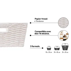 5five Panier vannerie 31x15cm, Blanc