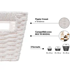 5five Panier vannerie 15x31cm, Blanc