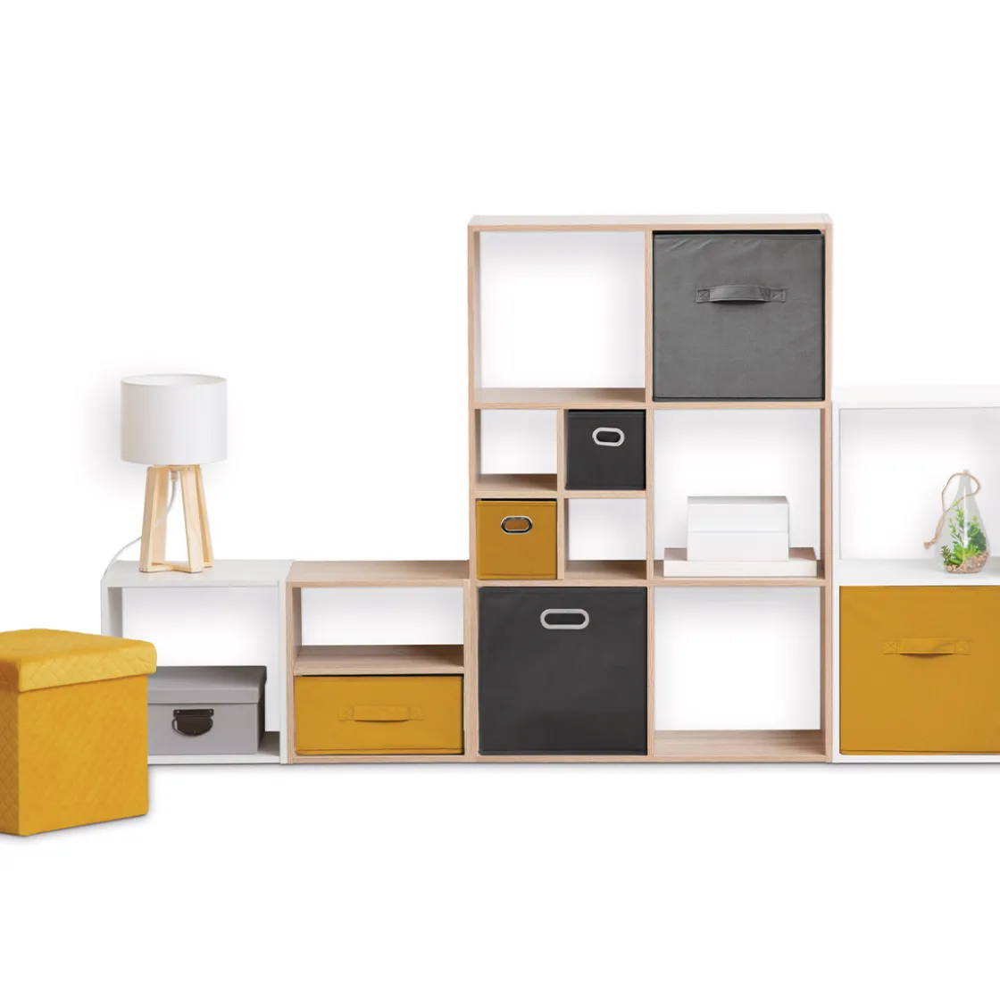 5five Panier velours 31x31 cm, Jaune