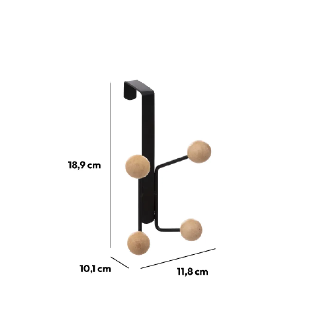 5five Patère 4 têtes bois cerisier, Noir