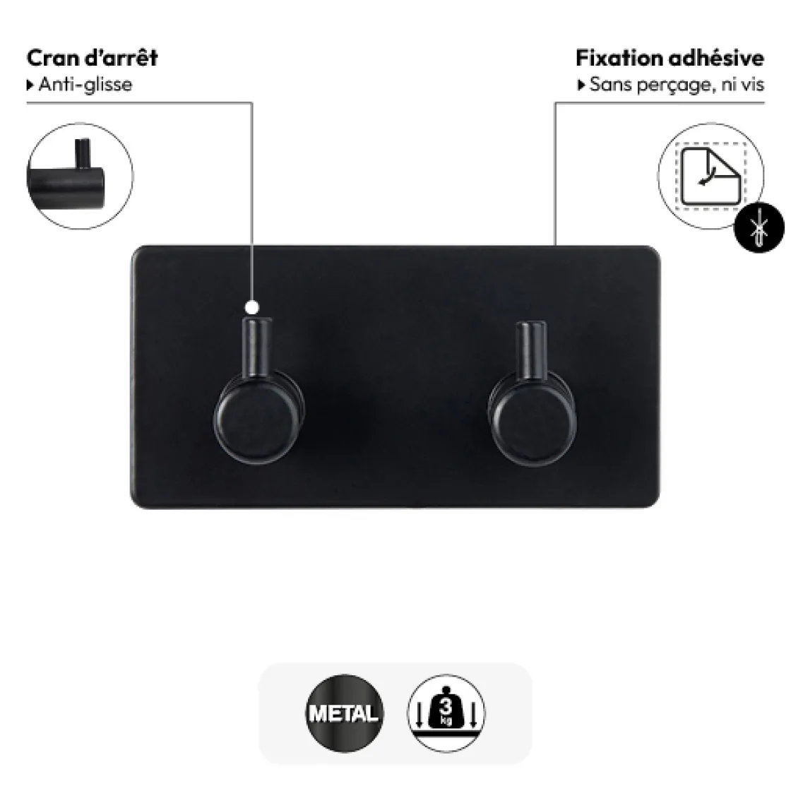 5five Patère adhésive 2 têtes