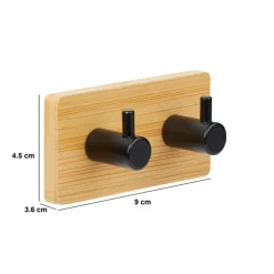 5five Patère adhésive 2 têtes métal et bambou