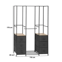 5five Penderie, 2 étagères, 6 tiroirs, Gris