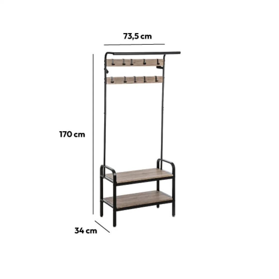 5five Penderie vestiaire 2 étagères - Bois, noir