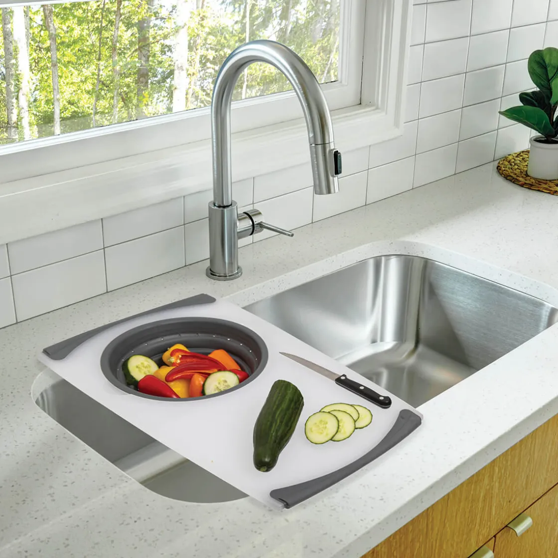 5five Planche à découper avec passoir retractable