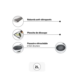 5five Planche à découper avec passoir retractable