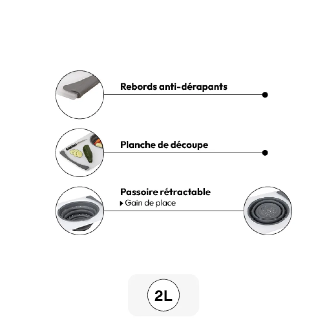 5five Planche à découper avec passoir retractable