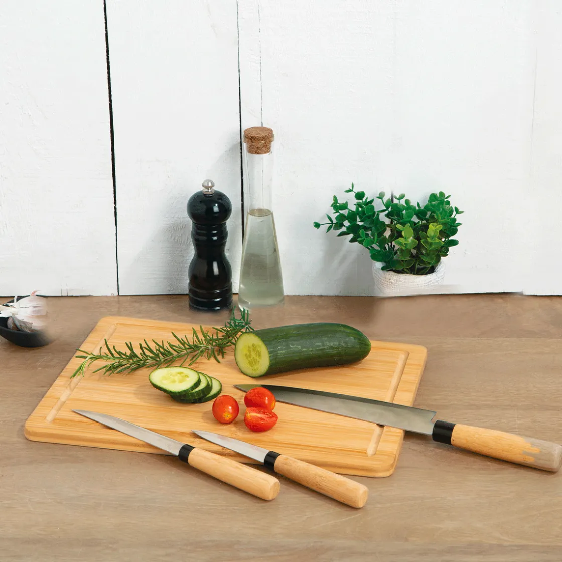 5five Planche à découper et couteaux, Bambou