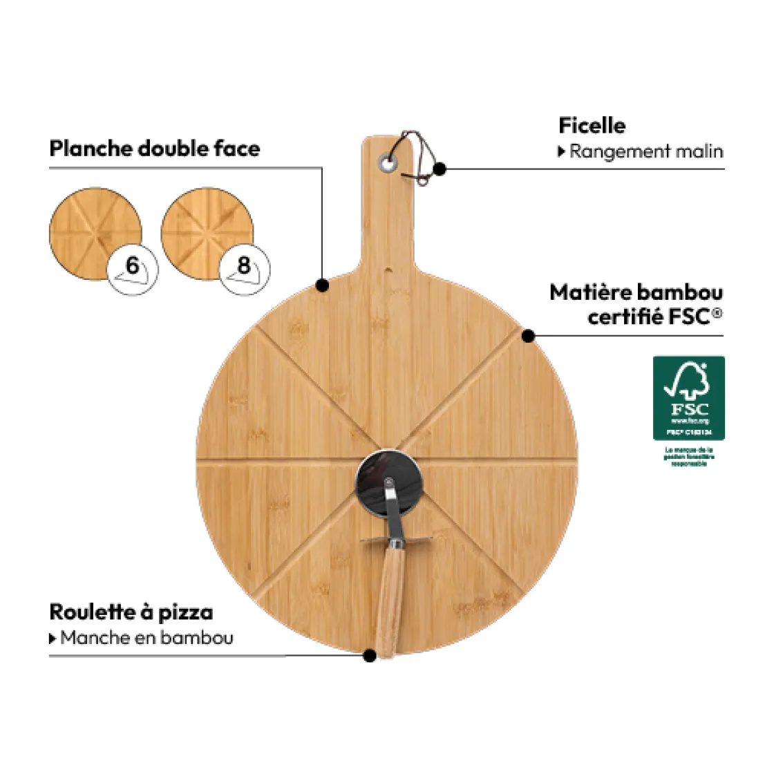 5five Planche à découper pizza avec roulette, 37cm