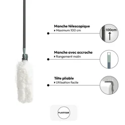 5five Plumeau orientable avec manche téléscopique, Gris