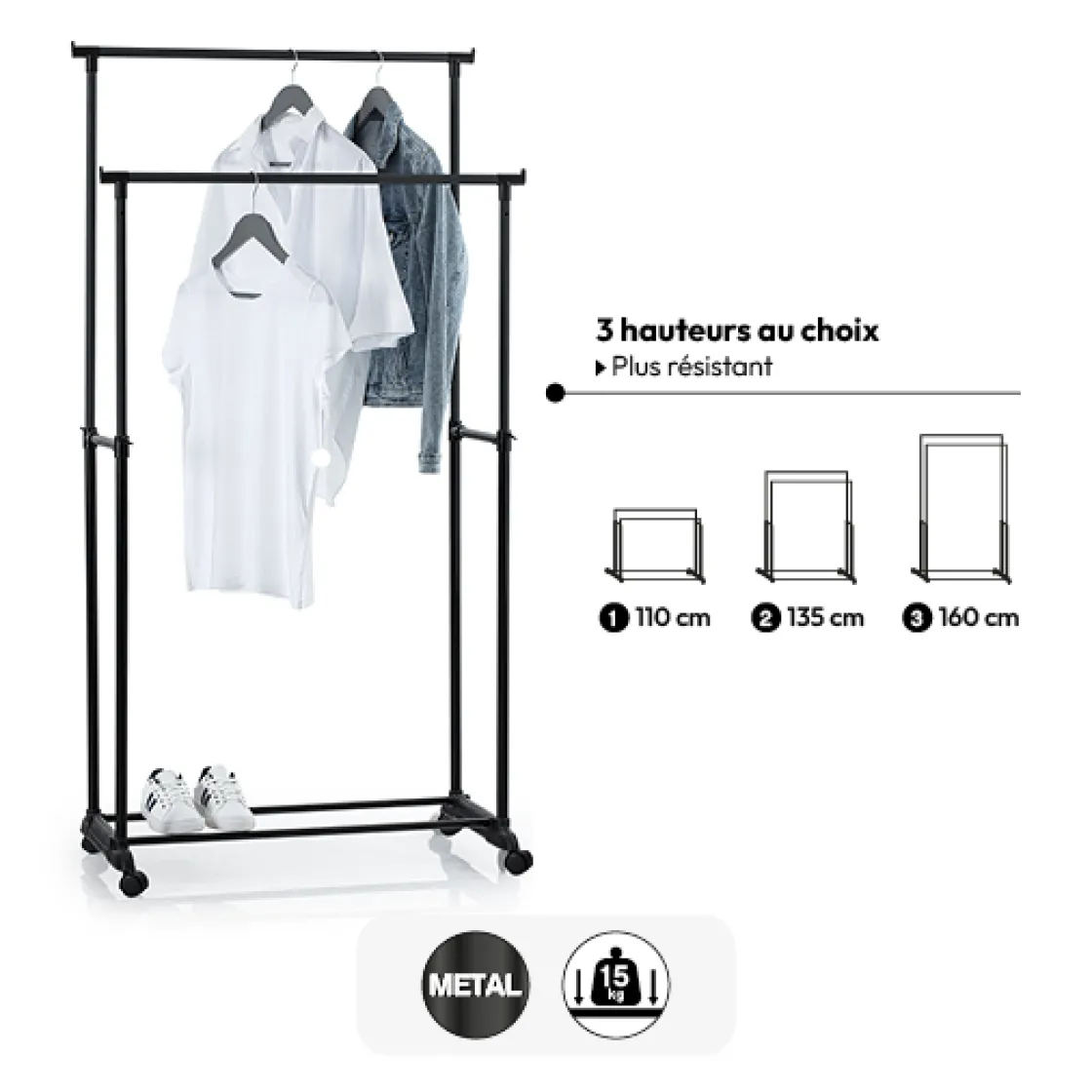 5five Portant à vêtement double à roulettes