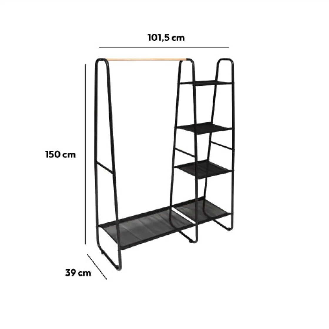 5five Portant à vêtements avec 4 étagères, Noir