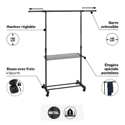 5five Portant à vêtements avec étendoir à roulettes