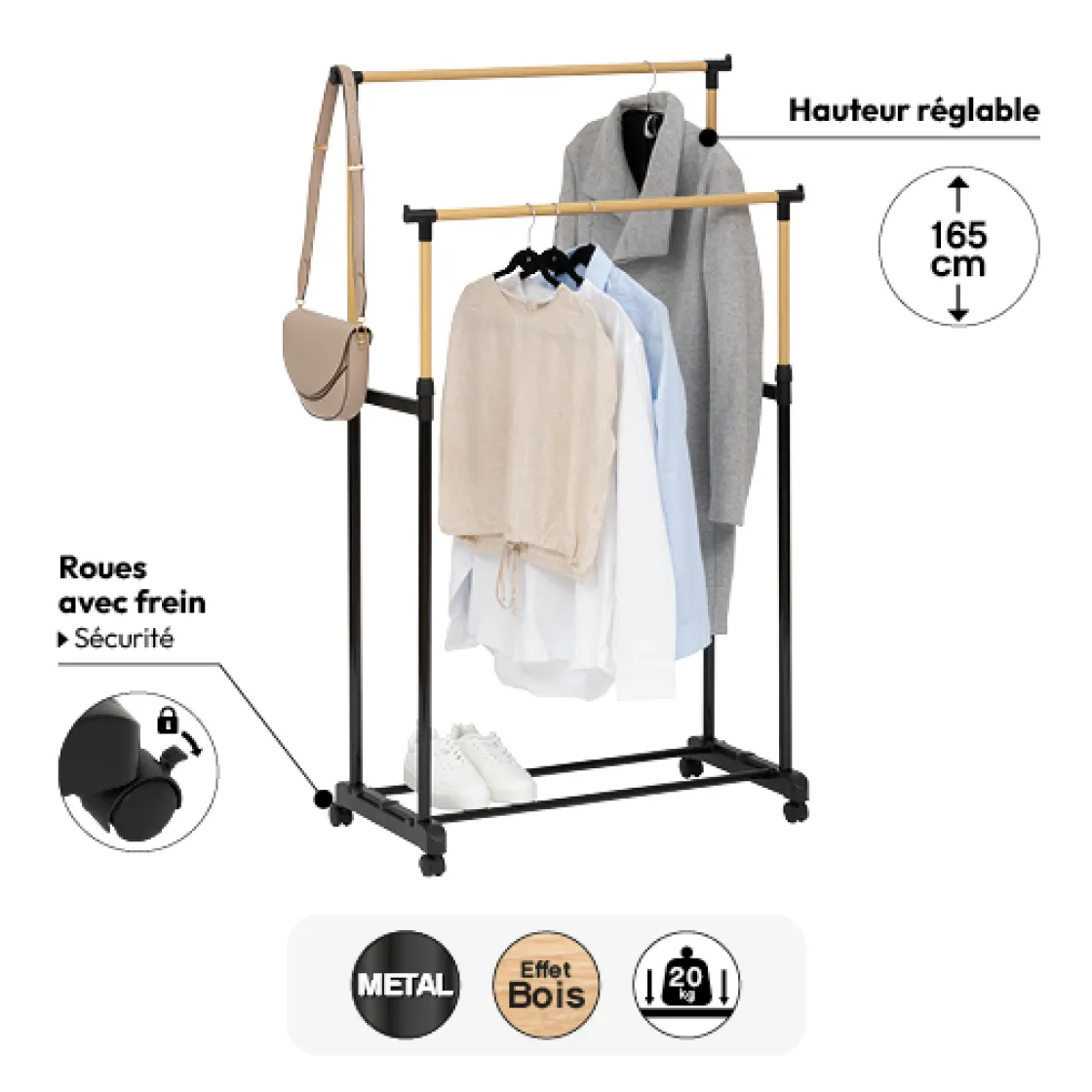 5five Portant à vêtements double métal et plastique