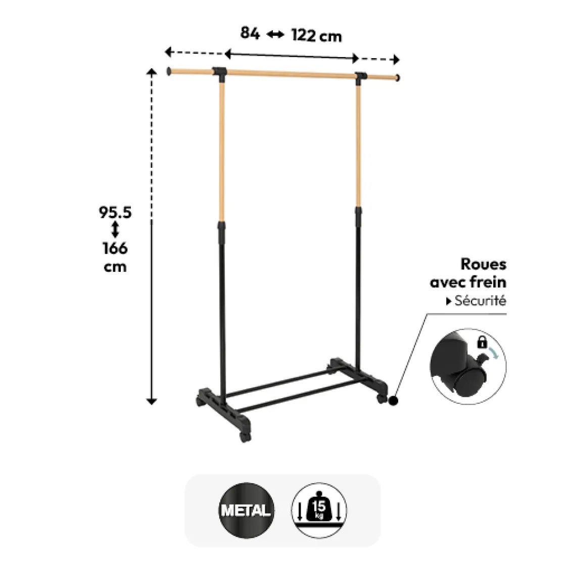 5five Portant à vêtements extensible, Effet bois