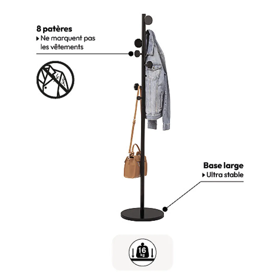 5five Porte manteau 8 crochets bois, Noir