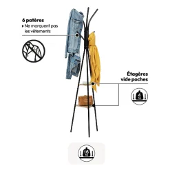5five Porte manteau 6 crochets métal/bois, Noir