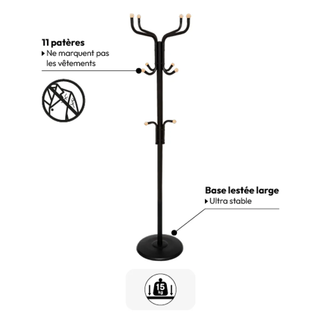 5five Porte-manteaux 11 patères 176,5cm, Noir