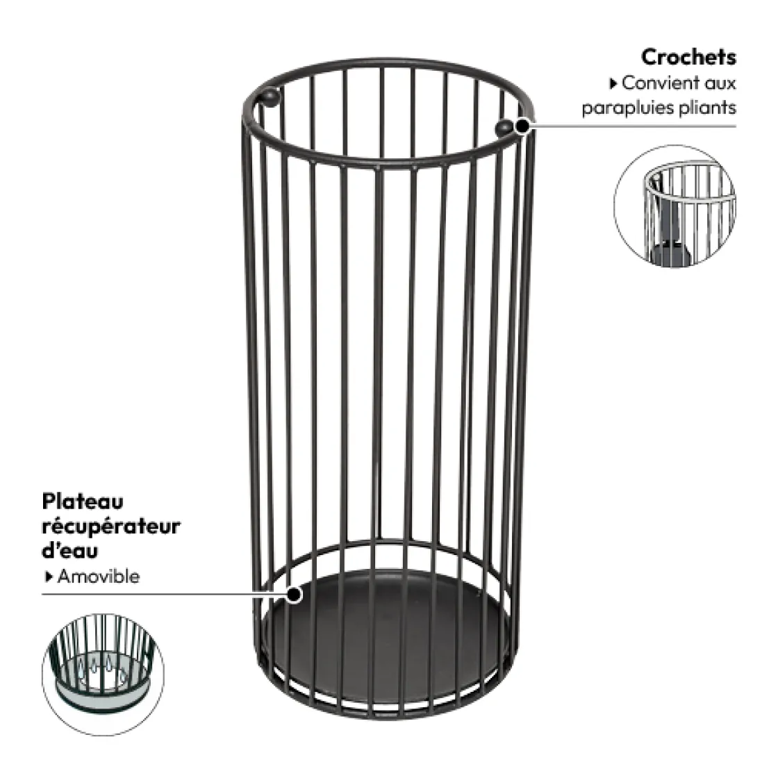 5five Porte-parapluie avec récupérateur d'eau, Métal