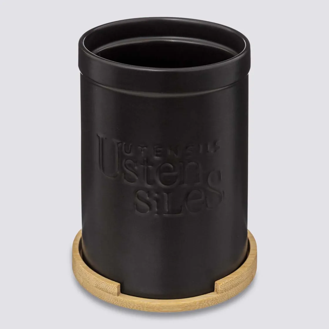 5five Pot à ustensiles couvercle bambou, Céramique noir