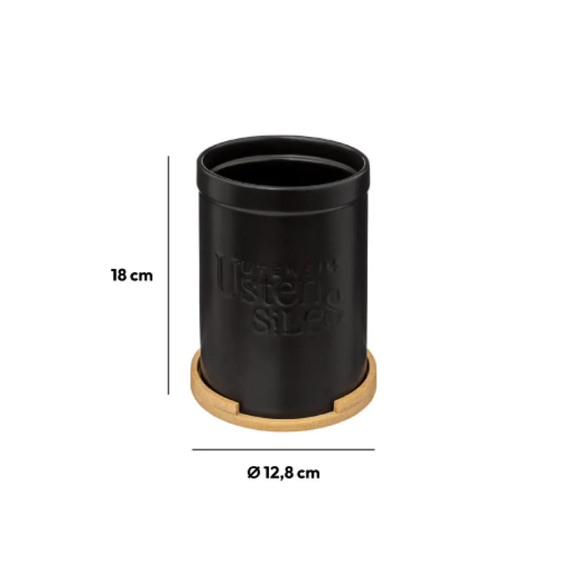 5five Pot à ustensiles couvercle bambou, Céramique noir