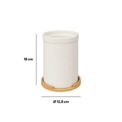 5five Pot à ustensiles couvercle bambou, Céramique blanc